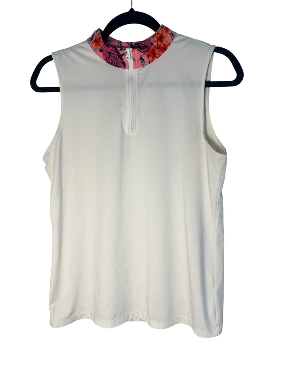 Tommy Bahama Sleeveless White Golf Tank Pink Tropical Floral Collar Quarter-Zip
